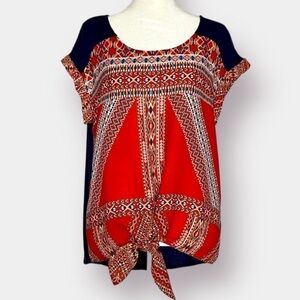 Aztec Orange Blue Blouse Shirt